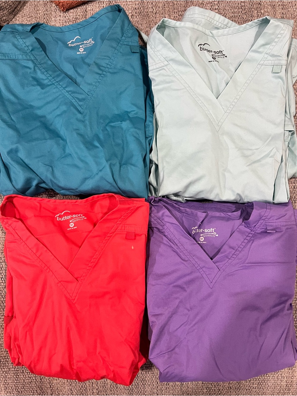 butter-soft V-neck Scrub Tops - Teal, Light Mint, Coral Red, Purple